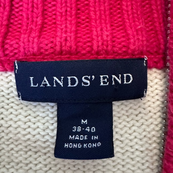 Vtg Lands End Nordic Fair Isle Red Snowflake Quarter Zip Sweater Cotton & Wool - Picture 9 of 10